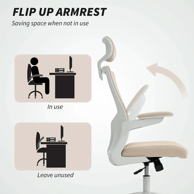 Alt view image 6 of 7 - Ergonomic Office Chair, Desk Chair with Adjustable Headrest, Beige