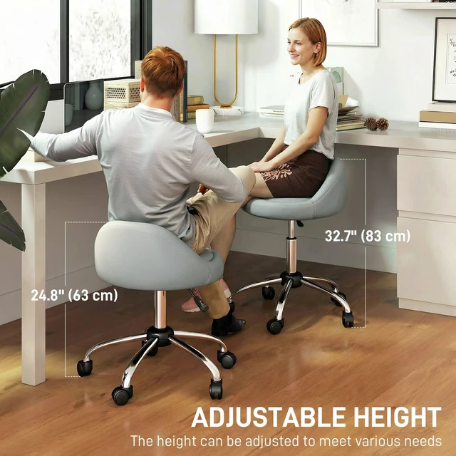 Alt view image 4 of 7 - Salon Stool Adjustable Swivel Massage Spa Beauty Stool Grey