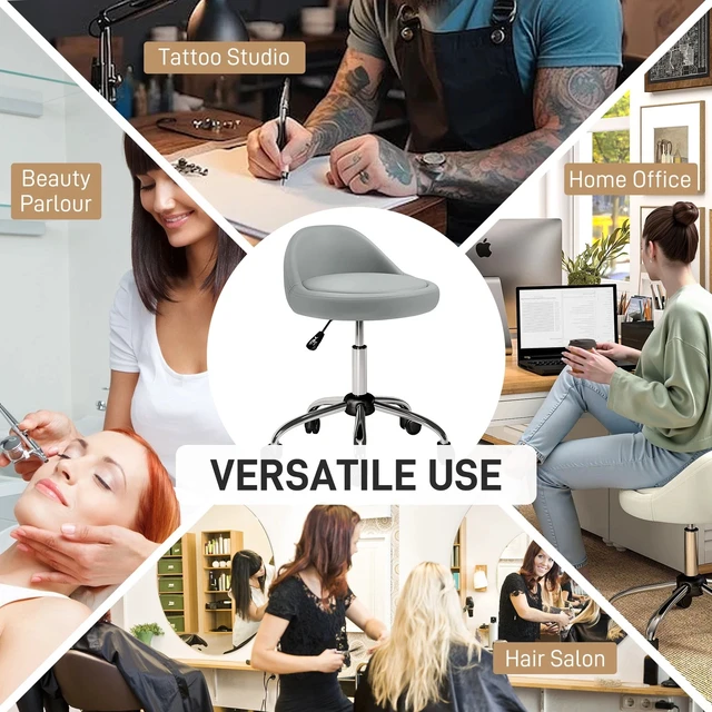 Alt view image 7 of 7 - Salon Stool Adjustable Swivel Massage Spa Beauty Stool Grey