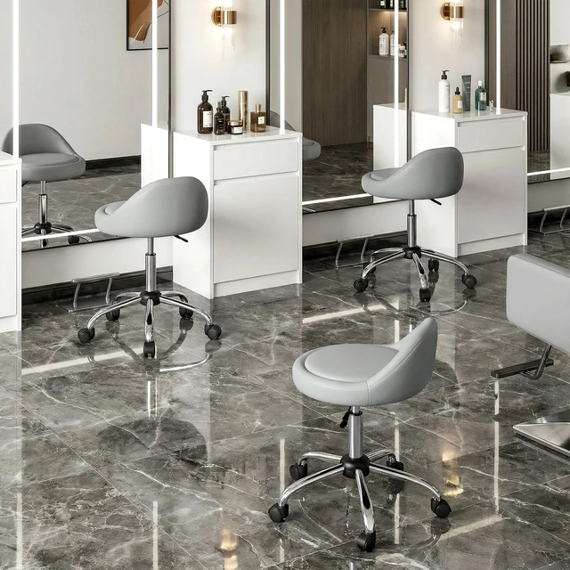 Alt view image 3 of 7 - Salon Stool Adjustable Swivel Massage Spa Beauty Stool Grey