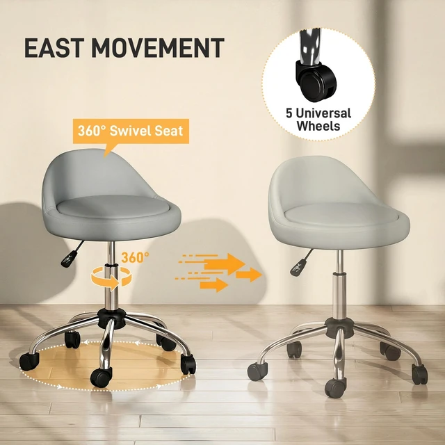 Alt view image 5 of 7 - Salon Stool Adjustable Swivel Massage Spa Beauty Stool Grey