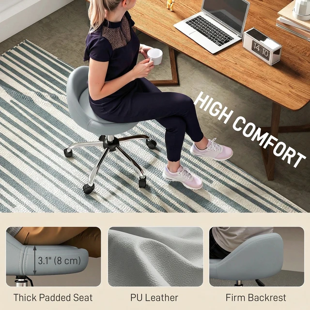 Alt view image 6 of 7 - Salon Stool Adjustable Swivel Massage Spa Beauty Stool Grey