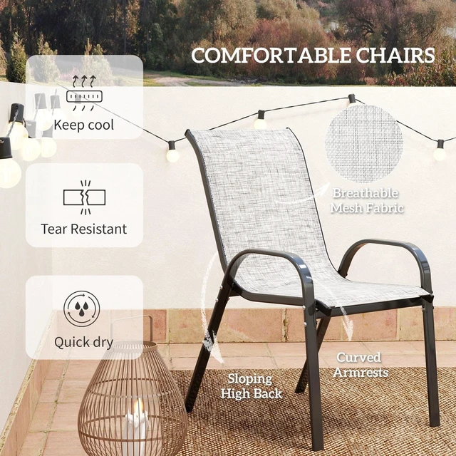 Alt view image 3 of 7 - 3 Pieces Outdoor Bistro Set with Stackable Chairs, Black