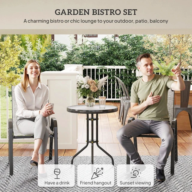 Alt view image 6 of 7 - 3 Pieces Outdoor Bistro Set with Stackable Chairs, Black