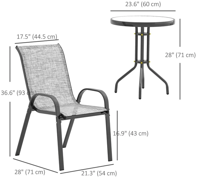 Alt view image 2 of 7 - 3 Pieces Outdoor Bistro Set with Stackable Chairs, Black