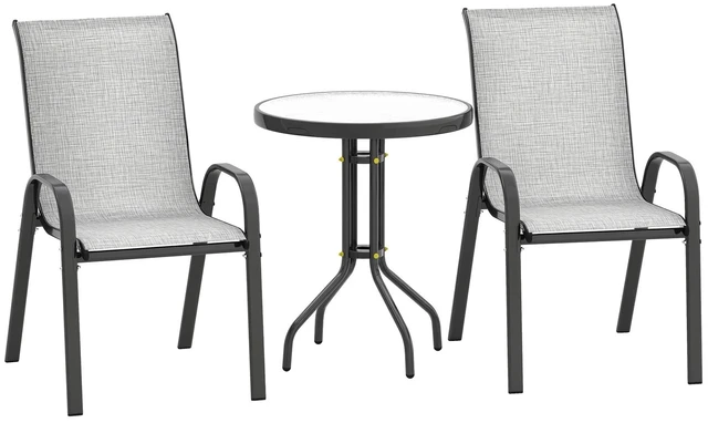 Main image of 3 Pieces Outdoor Bistro Set with Stackable Chairs, Black