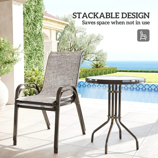Alt view image 4 of 7 - 3 Pieces Outdoor Bistro Set with Stackable Chairs, Black