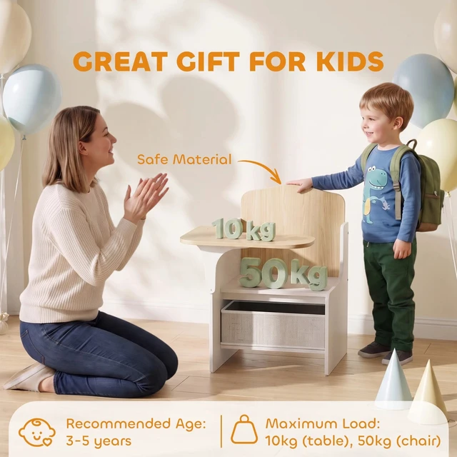 Alt view image 4 of 7 - Kids Table and Chair Set, Children Desk and Chair with Storage Bins, White