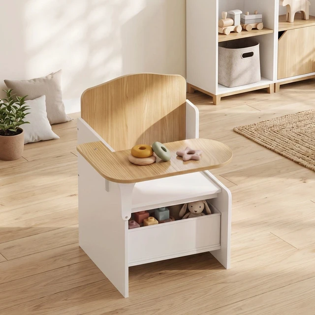 Alt view image 7 of 7 - Kids Table and Chair Set, Children Desk and Chair with Storage Bins, White