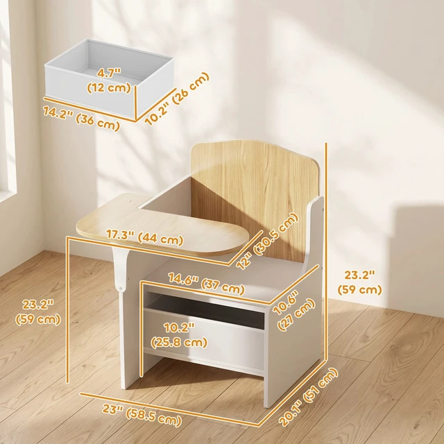 Alt view image 2 of 7 - Kids Table and Chair Set, Children Desk and Chair with Storage Bins, White