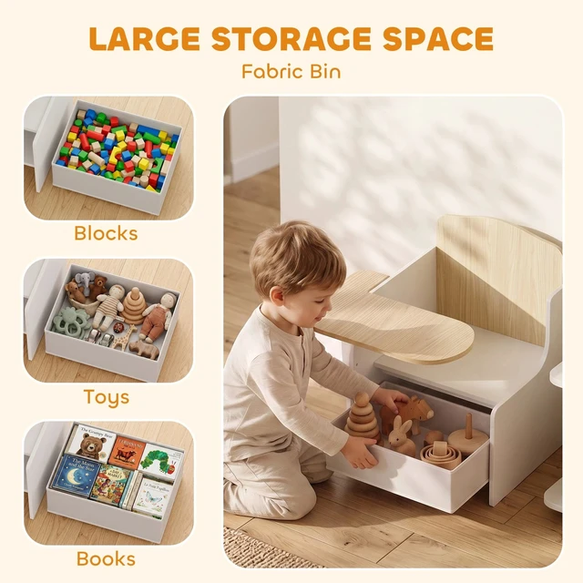 Alt view image 5 of 7 - Kids Table and Chair Set, Children Desk and Chair with Storage Bins, White