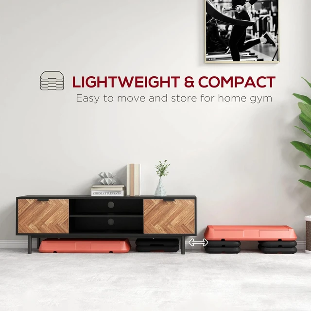 Alt view image 3 of 7 - 3-Height Adjustable Aerobic Exercise Step Platform, Red