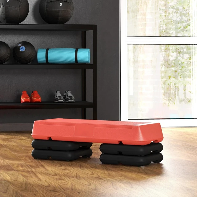 Alt view image 4 of 7 - 3-Height Adjustable Aerobic Exercise Step Platform, Red