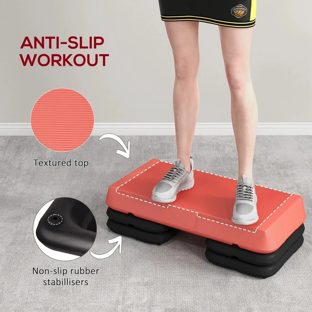 Alt view image 7 of 7 - 3-Height Adjustable Aerobic Exercise Step Platform, Red