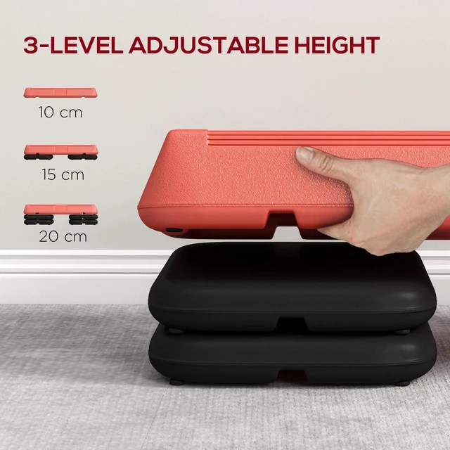 Alt view image 2 of 7 - 3-Height Adjustable Aerobic Exercise Step Platform, Red