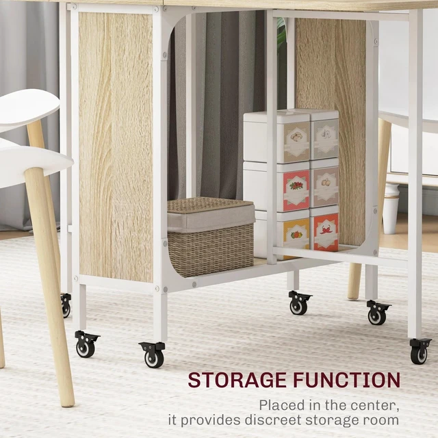 Alt view image 4 of 7 - Mobile Folding Table Kitchen Table Extendable Dining Table With Storage