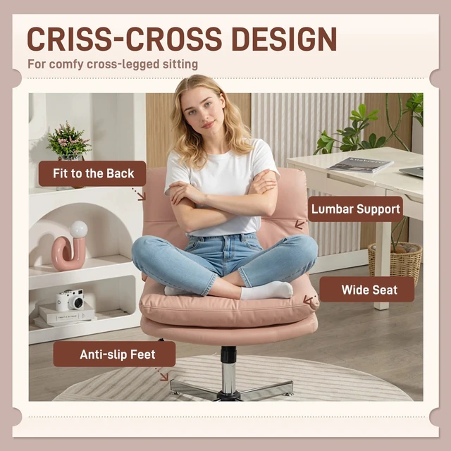 Alt view image 5 of 7 - Armless Office Desk Chair, Criss Cross Computer Chair, Pink