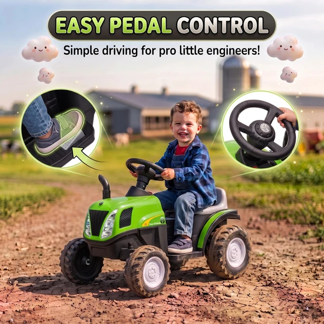 Alt view image 3 of 7 - 2 in 1 Kids Ride On Tractor with Detachable Trailer for 1-3, Green