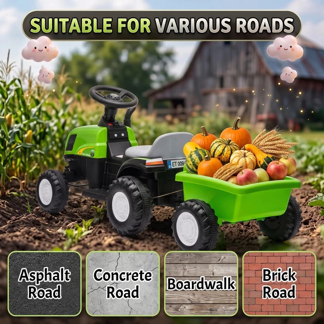 Alt view image 7 of 7 - 2 in 1 Kids Ride On Tractor with Detachable Trailer for 1-3, Green