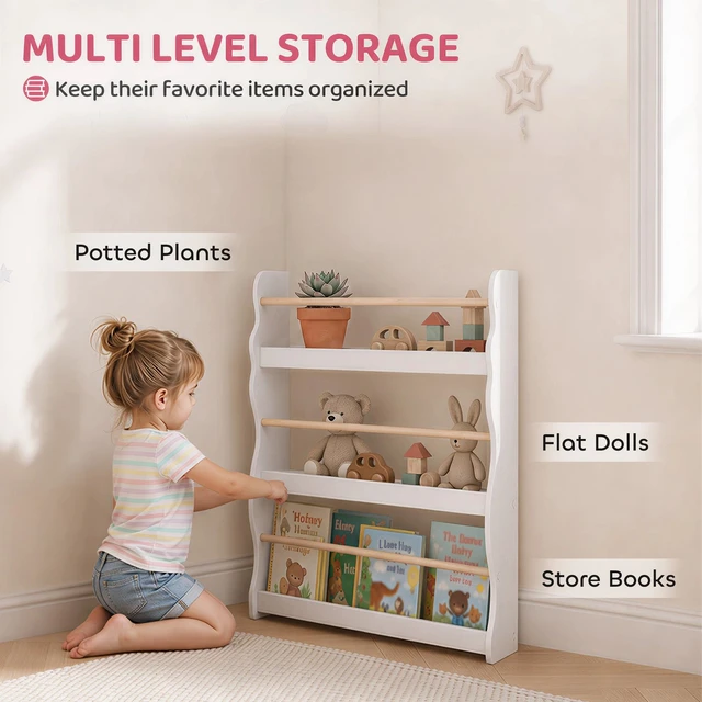 Alt view image 6 of 7 - Kids Bookshelf, Wall Mounted 3 Tier Toddler Bookshelf White