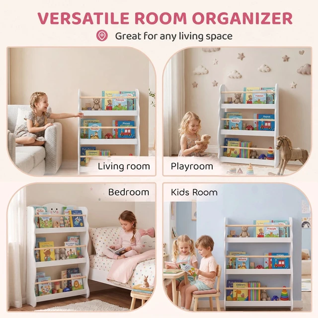 Alt view image 7 of 7 - Kids Bookshelf, Wall Mounted 3 Tier Toddler Bookshelf White