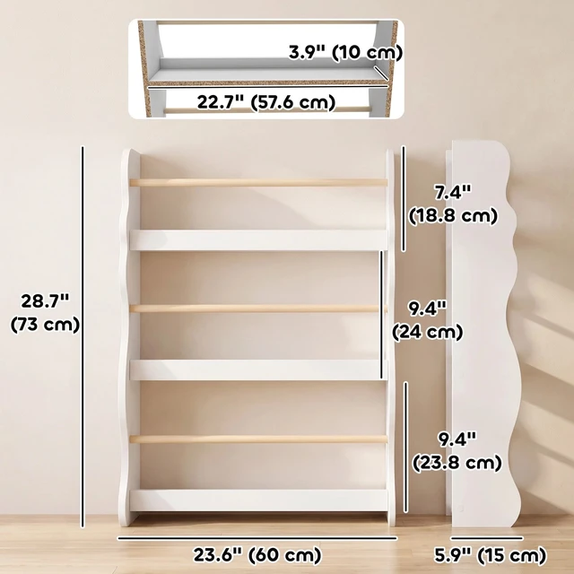 Alt view image 2 of 7 - Kids Bookshelf, Wall Mounted 3 Tier Toddler Bookshelf White