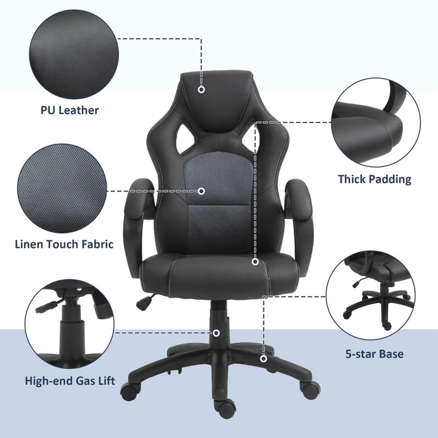 Alt view image 2 of 7 - Office Chair Racecar Style Gaming High Back Executive Adjustable Swivel Seat
