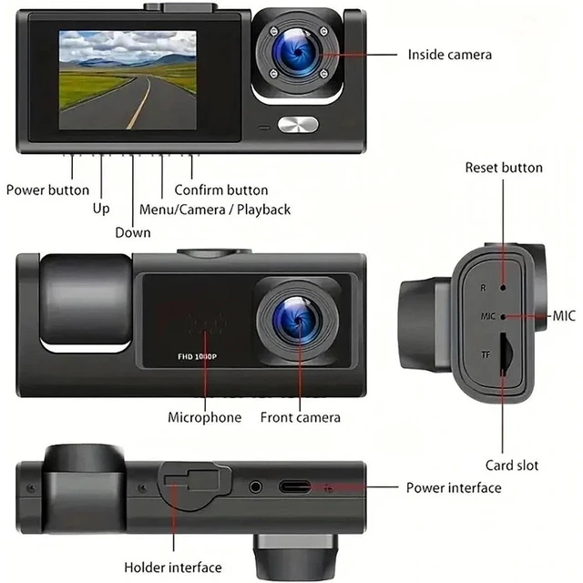 Alt view image 4 of 7 - Car Cam Dash Camera DVR Vehicle Video Recorder 1080P 3 Cameras Front Back