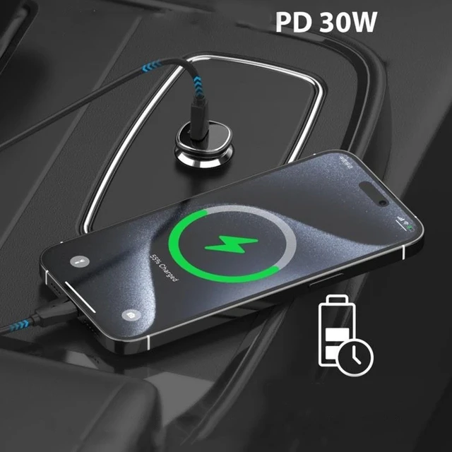 Alt view image 4 of 7 - USB-C Fast Car Charger 30W Type C Universal w/ USB C Cable 3Ft Compact Design