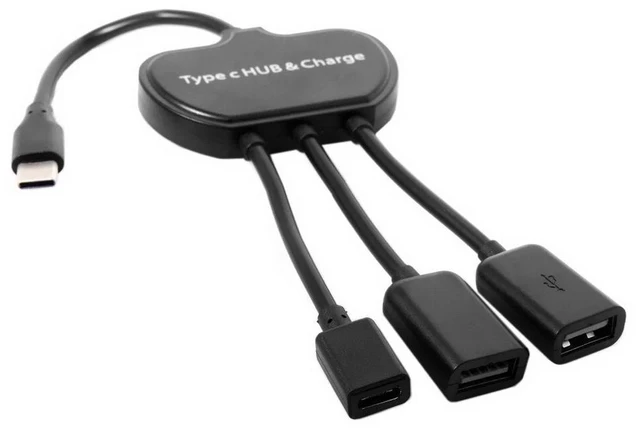 Alt view image 3 of 6 - USB-C OTG Cable Dual Ports USB Hub With Type-C Power Charging Port