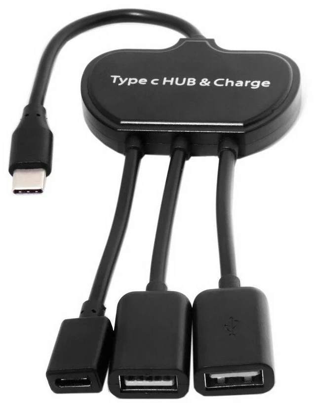 Alt view image 4 of 6 - USB-C OTG Cable Dual Ports USB Hub With Type-C Power Charging Port