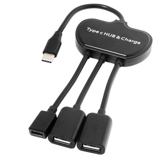Alt view image 2 of 6 - USB-C OTG Cable Dual Ports USB Hub With Type-C Power Charging Port