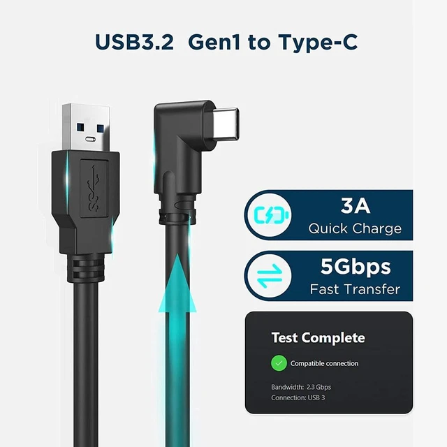 Alt view image 4 of 7 - Link Cable for Oculus Quest 1/2/3 Charging Data Transfer USB Type-C 10 Ft 3M