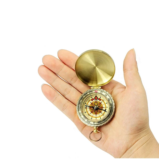 Alt view image 7 of 7 - Compass Pocket Brass Watch Style Military Army Outdoor Camping Hiking Tool