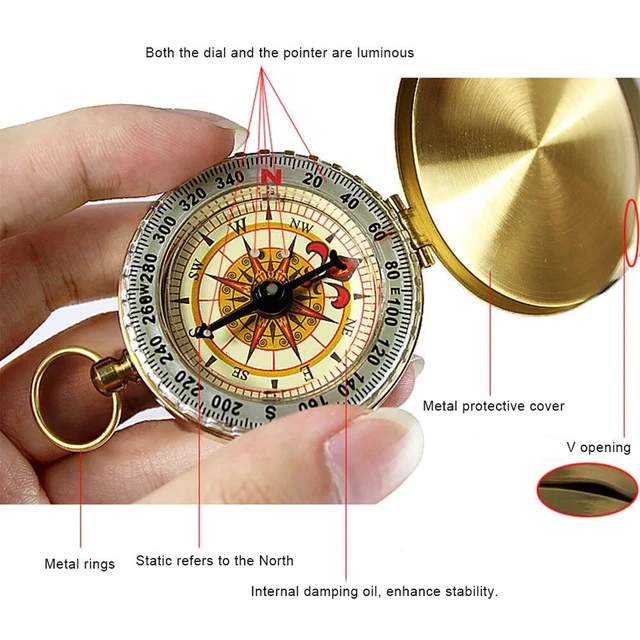 Alt view image 4 of 7 - Compass Pocket Brass Watch Style Military Army Outdoor Camping Hiking Tool