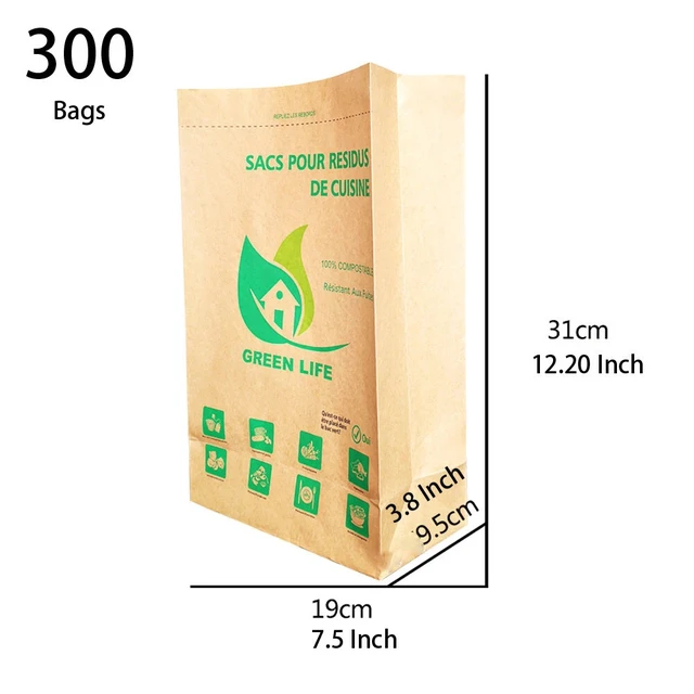 Alt view image 2 of 6 - Compostable Bags for Kitchen Food Waste Biodegradable Kraft Paper 300 Bags