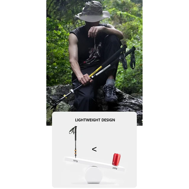 Alt view image 5 of 7 - Trekking Pole Adjustable Hiking Stick Collapsible Walking Cane Carbon Fiber