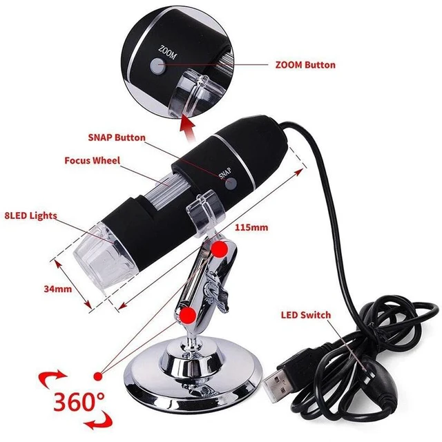 Alt view image 3 of 7 - High Quality 50-500X 8 LED USB Digital Microscope Endoscope Magnifier Scope