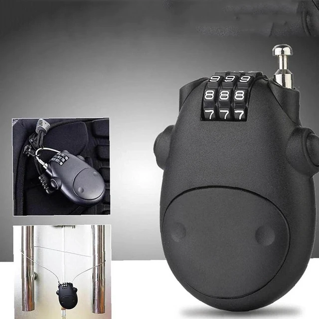 Alt view image 6 of 6 - Helmet Lock Cable Bike Password Lock Telescopic Wire Rope