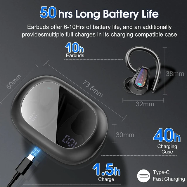 Alt view image 4 of 6 - Wireless Earbuds, 50H Bluetooth 5.4 Headphones Sport, Bluetooth Earbuds with ENC