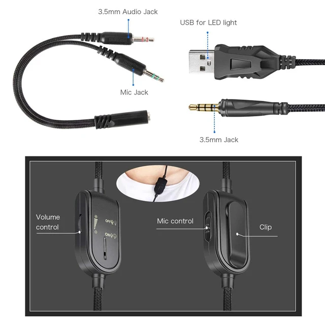Alt view image 6 of 7 - Over Ear Gaming Headset with RGB Light 3.5mm Audio Jack