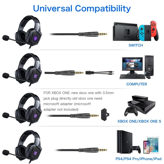 Alt view image 7 of 7 - Over Ear Gaming Headset with RGB Light 3.5mm Audio Jack