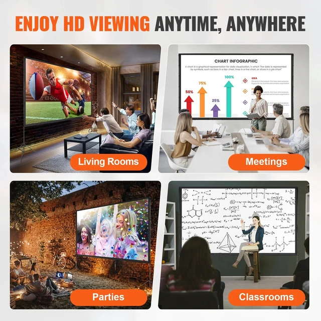 Alt view image 6 of 7 - Projector Screen with Stand 150 inch 16:9 4K 1080 HD Movie Screen Tripods