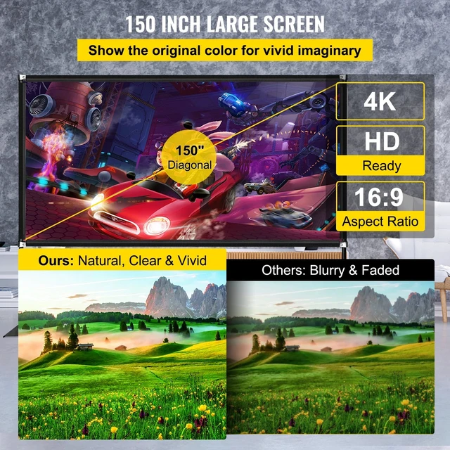 Alt view image 4 of 7 - Outdoor Movie Screen w/ Stand Portable Projector Screen 150" 16:9 HD 4K