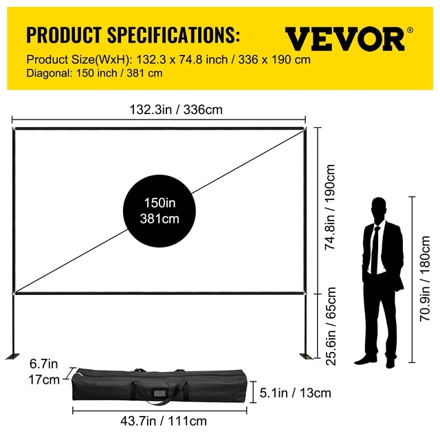 Alt view image 7 of 7 - Outdoor Movie Screen w/ Stand Portable Projector Screen 150" 16:9 HD 4K