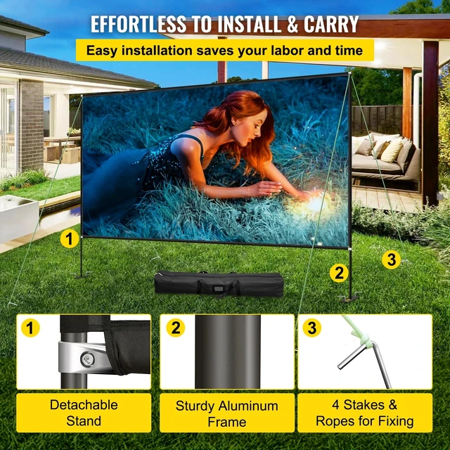 Alt view image 5 of 7 - Outdoor Movie Screen w/ Stand Portable Projector Screen 150" 16:9 HD 4K