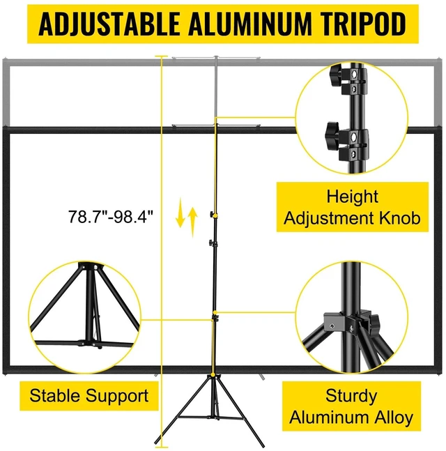 Alt view image 4 of 7 - Tripod Projector Screen with Stand 70 inch 4K HD 16:9 Home Cinema Portable