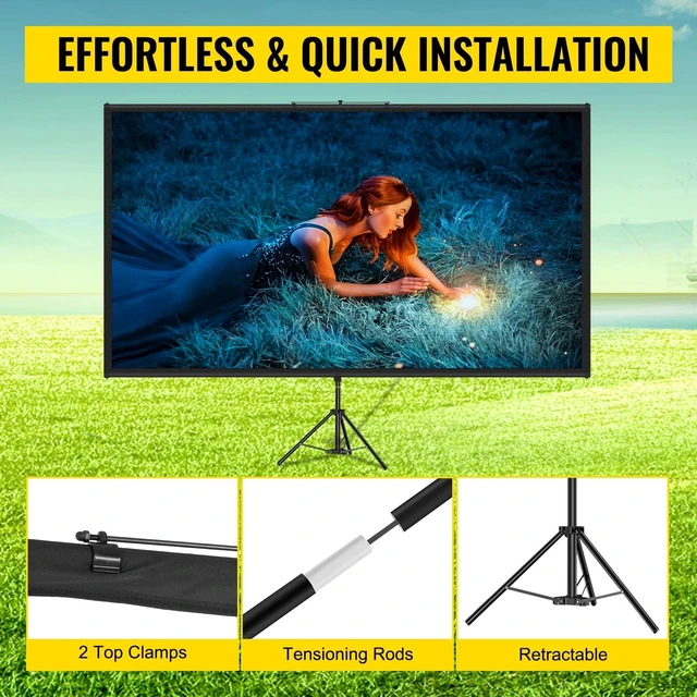 Alt view image 5 of 7 - Tripod Projector Screen with Stand 70 inch 4K HD 16:9 Home Cinema Portable