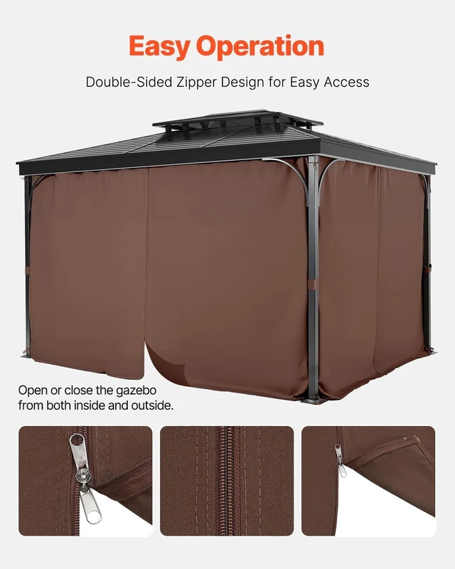Alt view image 4 of 7 - Gazebo Privacy Curtain 12' x 12' x 6.9' Waterproof Gazebo Curtains Coffee
