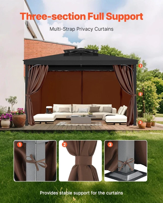 Alt view image 3 of 7 - Gazebo Privacy Curtain 12' x 12' x 6.9' Waterproof Gazebo Curtains Coffee